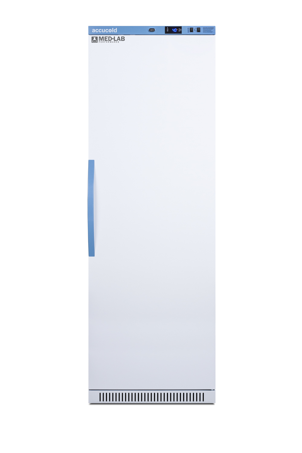 Performance series Med-Lab 15 cu.ft. upright all-refrigerator with 8 interior locking compartments, antimicrobial silver-ion handle, and hospital grade cord with 'green dot' cord